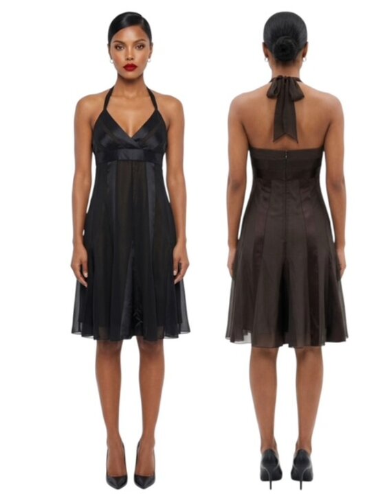 BCBGMaxAzria Dresses & Skirts - BCBGMAXAZRIA Y2K Black Silk Halter Cocktail Dress EUC